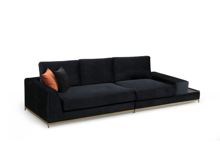 Atelier Del Sofa Sofá de 4 Plazas con Mesa Lateral - Negro y Dorado Atelier Del Sofa Sofá de 4 Plazas con Mesa Lateral - Negro y Dorado